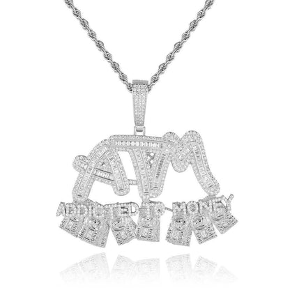 ATM Dollar Letter Pendant Necklace with T-Shaped Zircon Stones for Men | Caratix Jewelry - CaratixJewelry