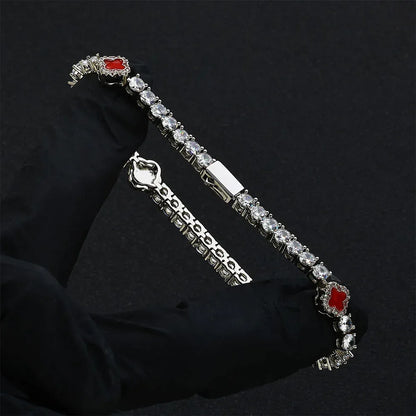 4mm Color Enamel Clover Tennis Bracelet | Iced Out Zircon Handpiece | Custom Rapper Chain Style | Caratix - CaratixJewelry