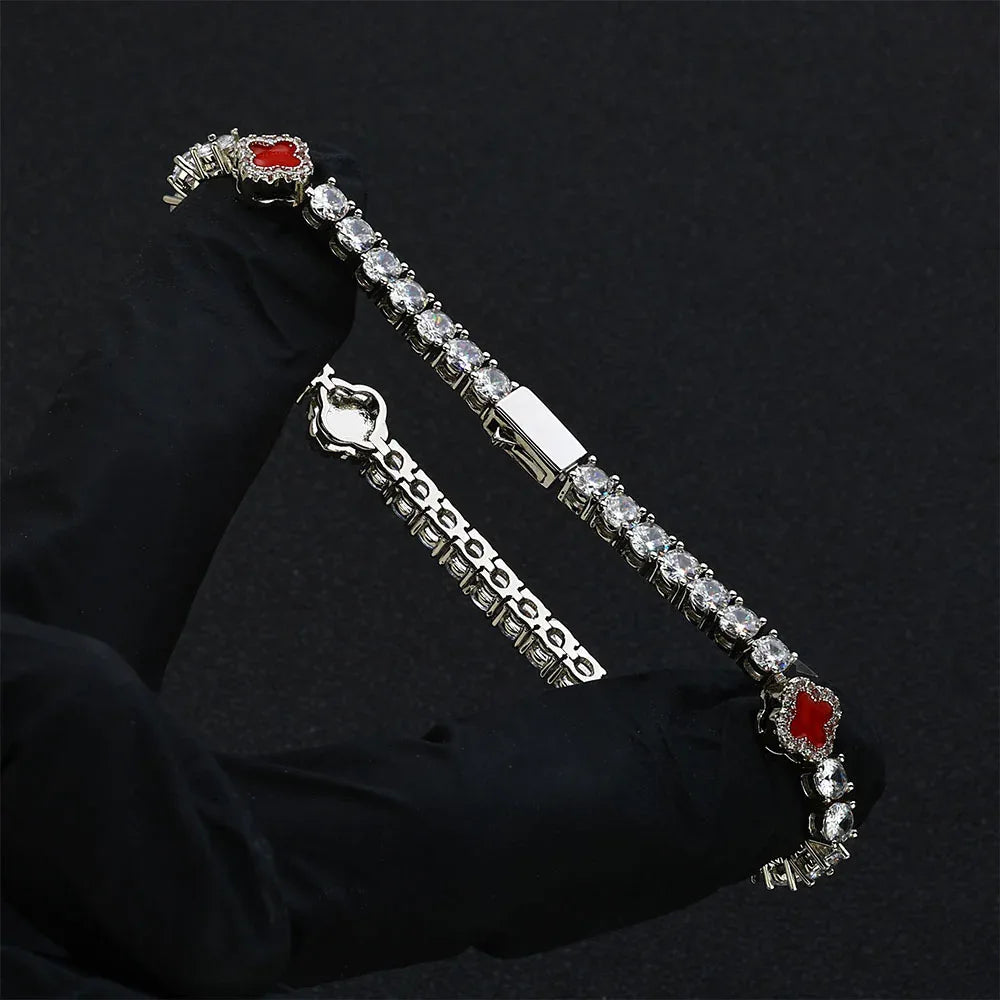 4mm S925 Sterling Silver Moissanite Clover Bracelet | VVS Moissanite Tennis Chain | High-End Gold Chain Rapper Aesthetic | Caratix - CaratixJewelry