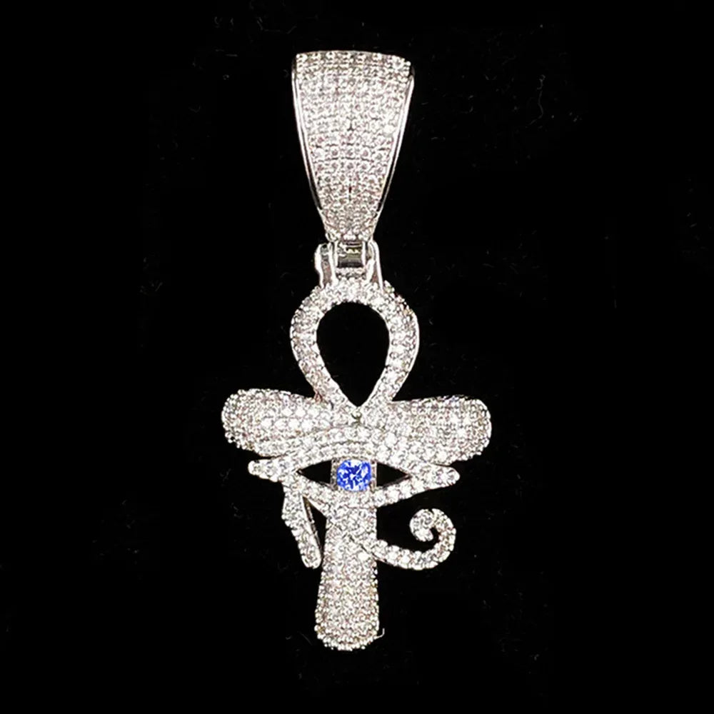 Iced Out Hollow "All-Seeing Eye" Cross Pendant | Men's Real Copper CZ Necklace - CaratixJewelry