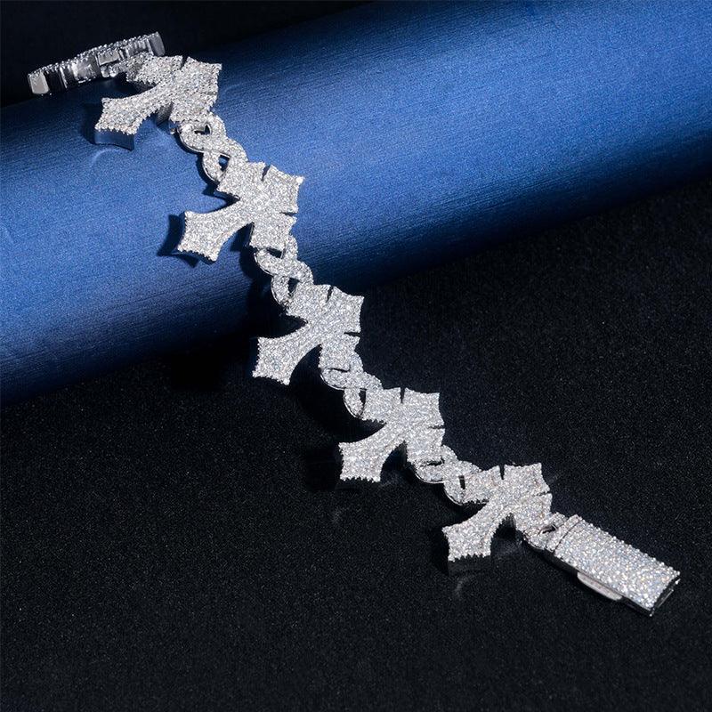 8–26mm VVS Moissanite Cross Bracelet – S925 Sterling Silver Iced-Out Unisex Hip Hop Streetwear Jewelry - CaratixJewelry