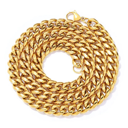 Rounded Cuban Link Stainless Steel Necklace with Lobster Clasp Gold Chain Rapper Style for Men | Caratix Jewelry - CaratixJewelry
