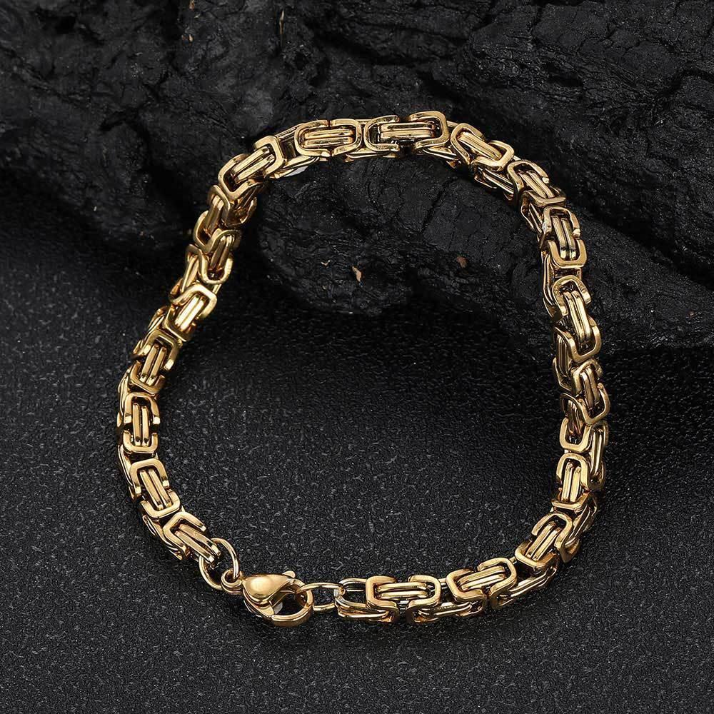 4mm Byzantine Chain Stainless Steel Bracelet with 18K Gold for Men | Caratix Jewelry - CaratixJewelry