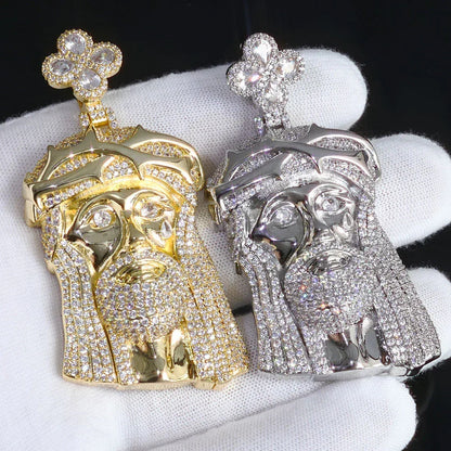 Men's Clover-Clasp Figure Portrait Pendant | Iced Out Copper Zircon Medallion | Custom Hip Hop Bling | Caratix - CaratixJewelry