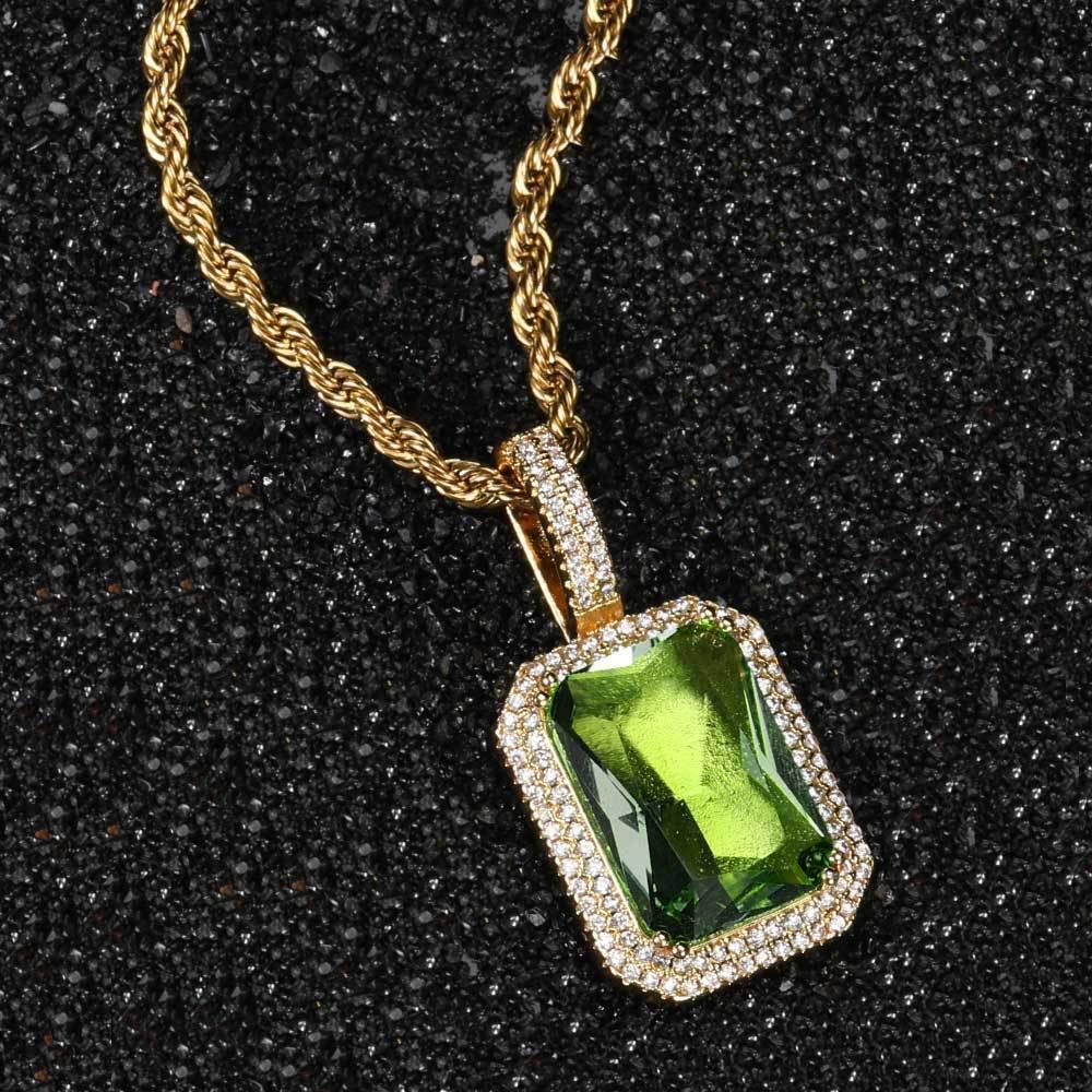 Custom Colored Gemstone Pendant Necklace with Zircon Stones for Men and Women | Caratix Jewelry - CaratixJewelry