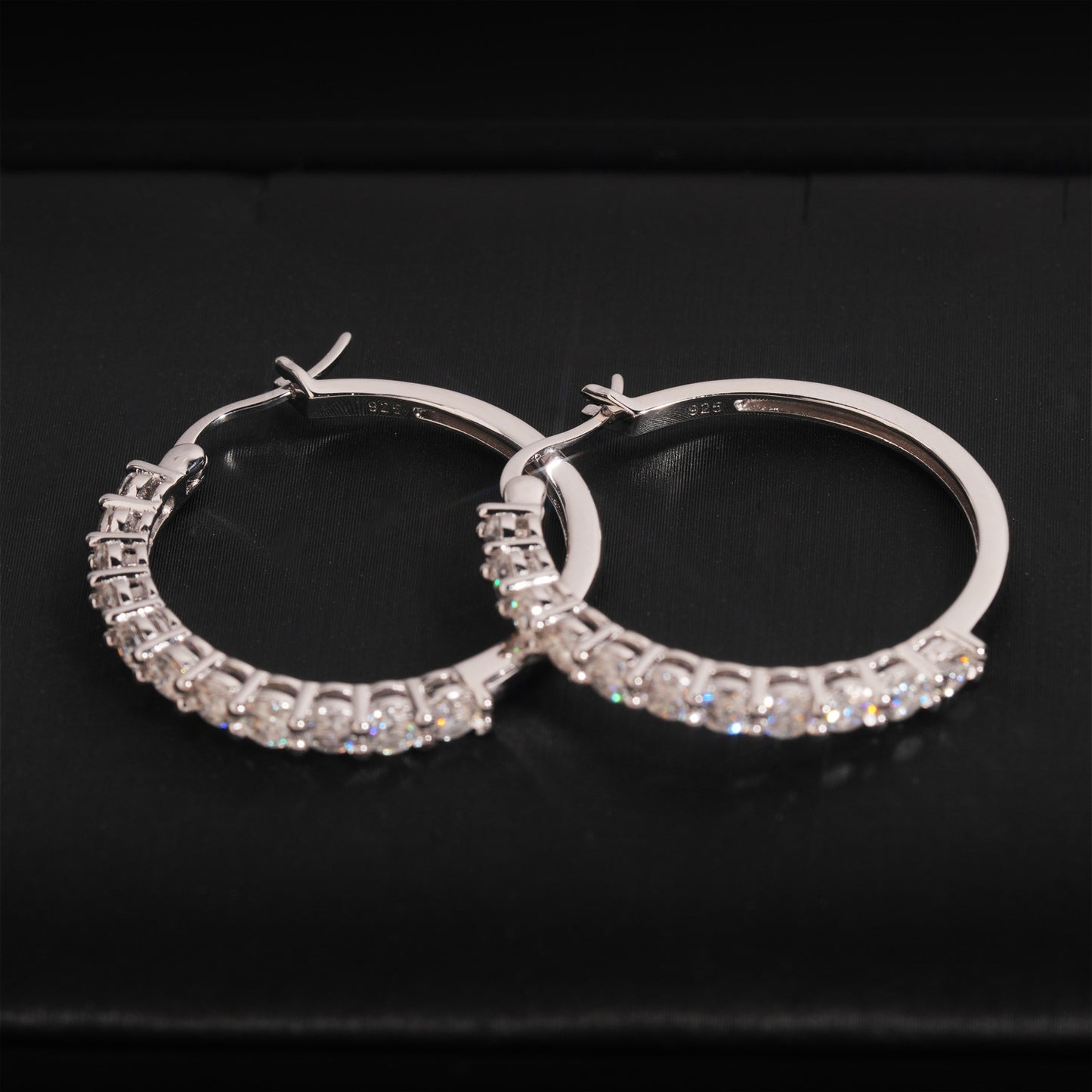S925 Sterling Silver Moissanite Hoop Earrings | D VVS1 Pave Set Hoops | Caratix