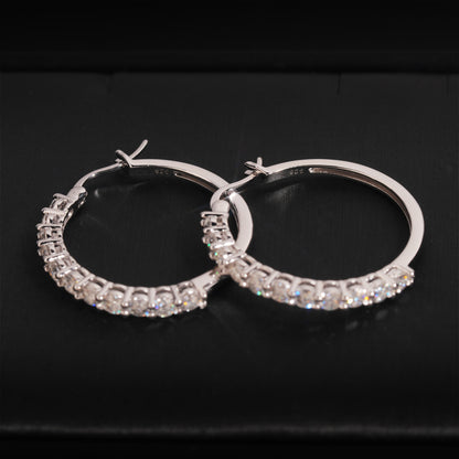 S925 Sterling Silver Moissanite Hoop Earrings | D VVS1 Pave Set Hoops | Caratix