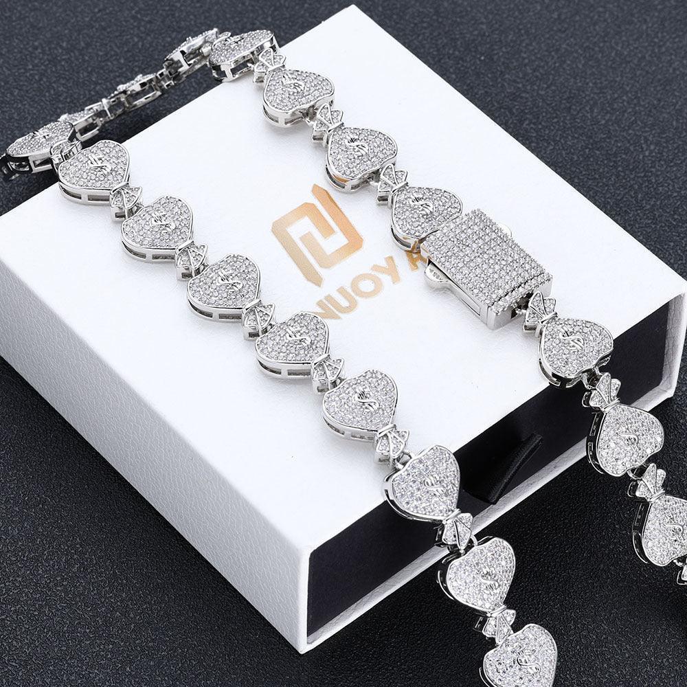 15mm Moissanite Money Bag Cuban Link Chain for Men – S925 Sterling Silver Custom Luxury Hip Hop Necklace - CaratixJewelry