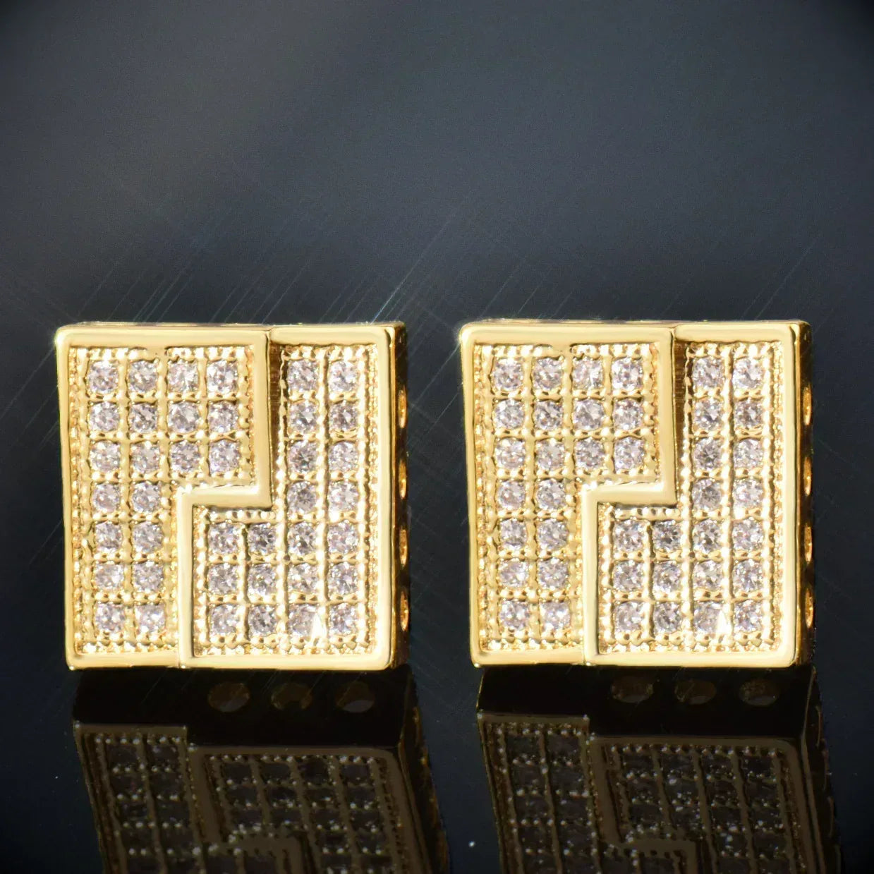 Zircon Square Stud Earrings with Zigzag Design | Retro Hip Hop Jewelry | Caratix Jewelry - CaratixJewelry