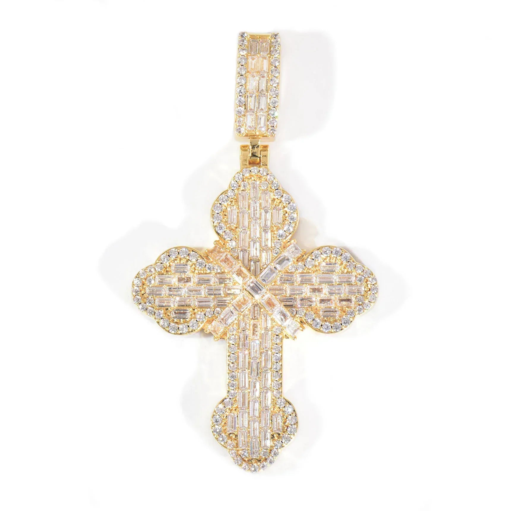 Iced Out Step-Cut Cross Pendant Necklace – Hip Hop Mixed CZ - CaratixJewelry