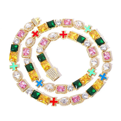 10mm Cross Color Zircon Hip Hop Necklace Rapper Iced Out Chain Style | Caratix Jewelry - CaratixJewelry