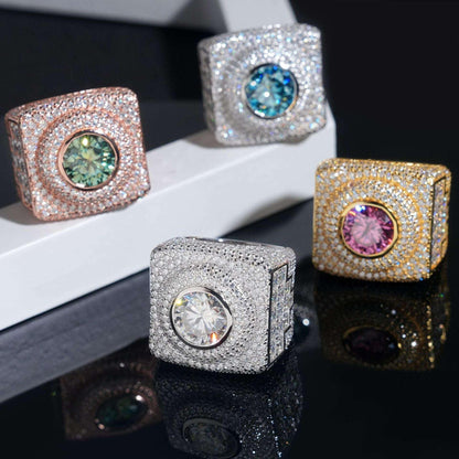 4ct Colored Moissanite Men’s Ring | S925 Silver Hip Hop Iced Out Jewelry - CaratixJewelry