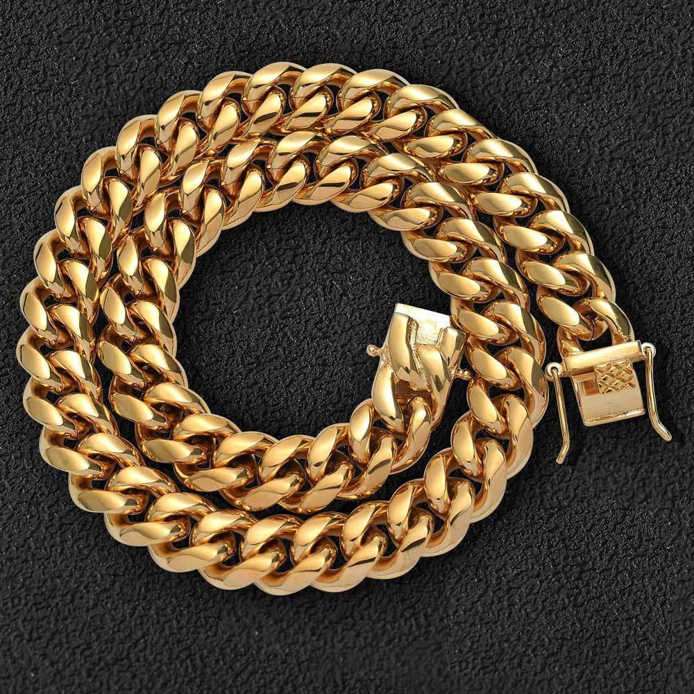Gold Plated Stainless Steel Cuban Link Necklace with Classic Clasp for Men | Caratix Jewelry - CaratixJewelry