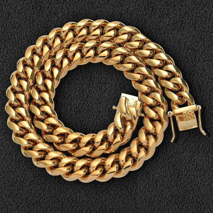 Gold Plated Stainless Steel Cuban Link Necklace with Classic Clasp for Men | Caratix Jewelry - CaratixJewelry