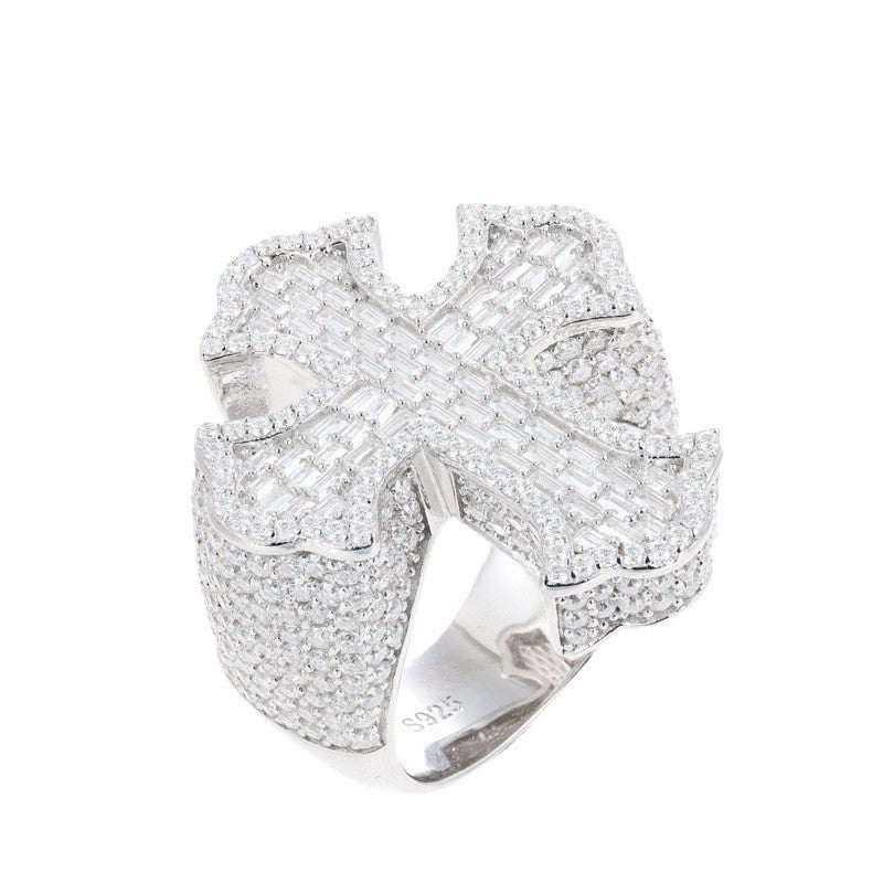 Baguette Moissanite Cross Ring S925 Hip Hop Band | Caratix