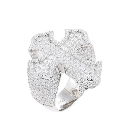 Baguette Moissanite Cross Ring S925 Hip Hop Band | Caratix