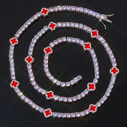 5mm Men's S925 Sterling Silver Clover Tennis Chain | Iced Out Zircon Necklace | Premium Gold Chain Rapper Aesthetic | Caratix - CaratixJewelry