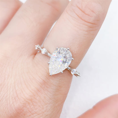 2026 Summer New S925 Silver 4ct Pear Cut Moissanite Ring | 4 Carat D VVS1 Teardrop | Caratix