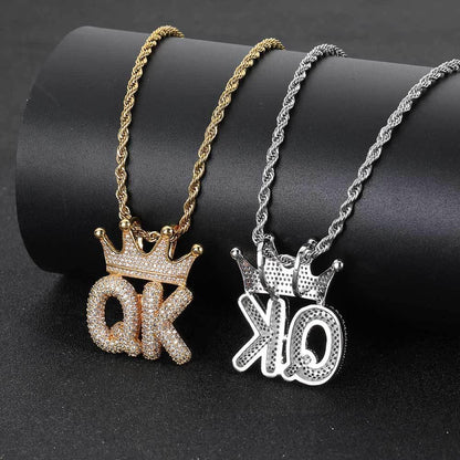 Crown Bubble Letter and Number Pendant Necklace with Micro-Pave Zircon for Men | Caratix Jewelry - CaratixJewelry