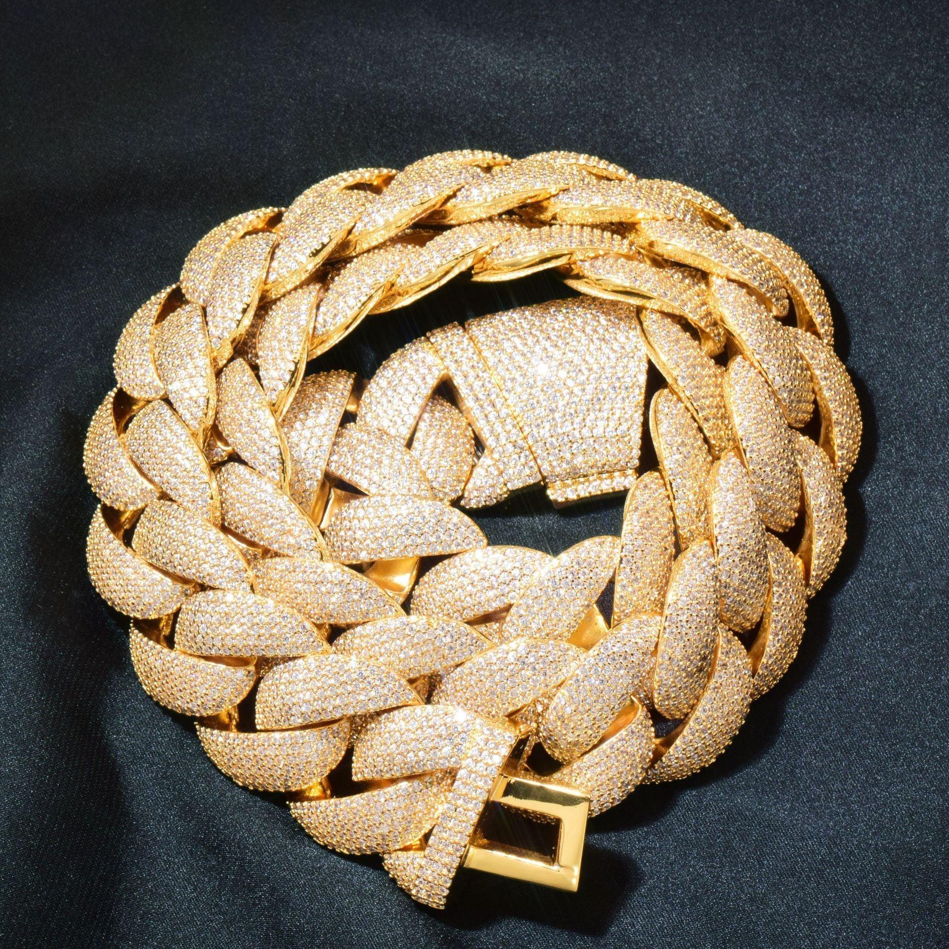 20mm Iced Out Crescent Clasp Cuban Chain with Copper & Zircon - CaratixJewelry