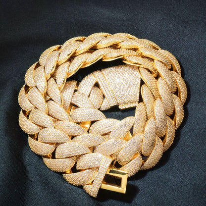 20mm Iced Out Crescent Clasp Cuban Chain with Copper & Zircon - CaratixJewelry