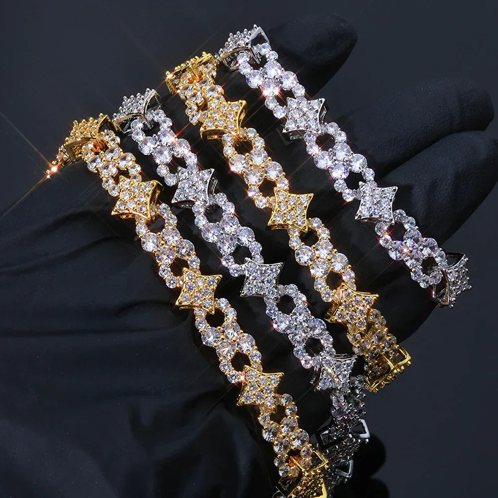 12mm Star Moissanite Cuban Link Chain – S925 Sterling Silver Iced-Out Hip Hop Men’s Luxury Streetwear Necklace - CaratixJewelry