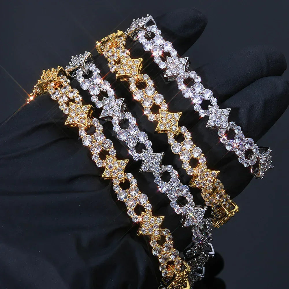 12mm Iced Out Star Figure 8 Bracelet Zircon Rapper Iced Out Chain Style | Caratix Jewelry - CaratixJewelry
