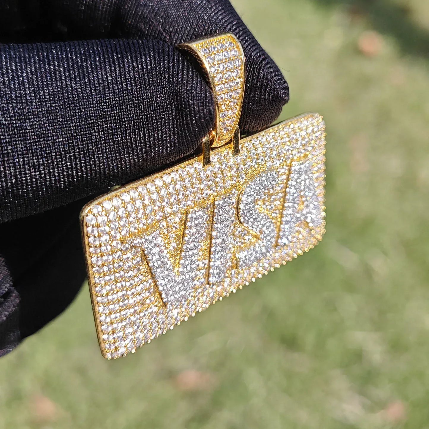 Iced Out VISA Credit Card Pendant Necklace – Hip Hop Double-Layer CZ Dog Tag Jewelry - CaratixJewelry
