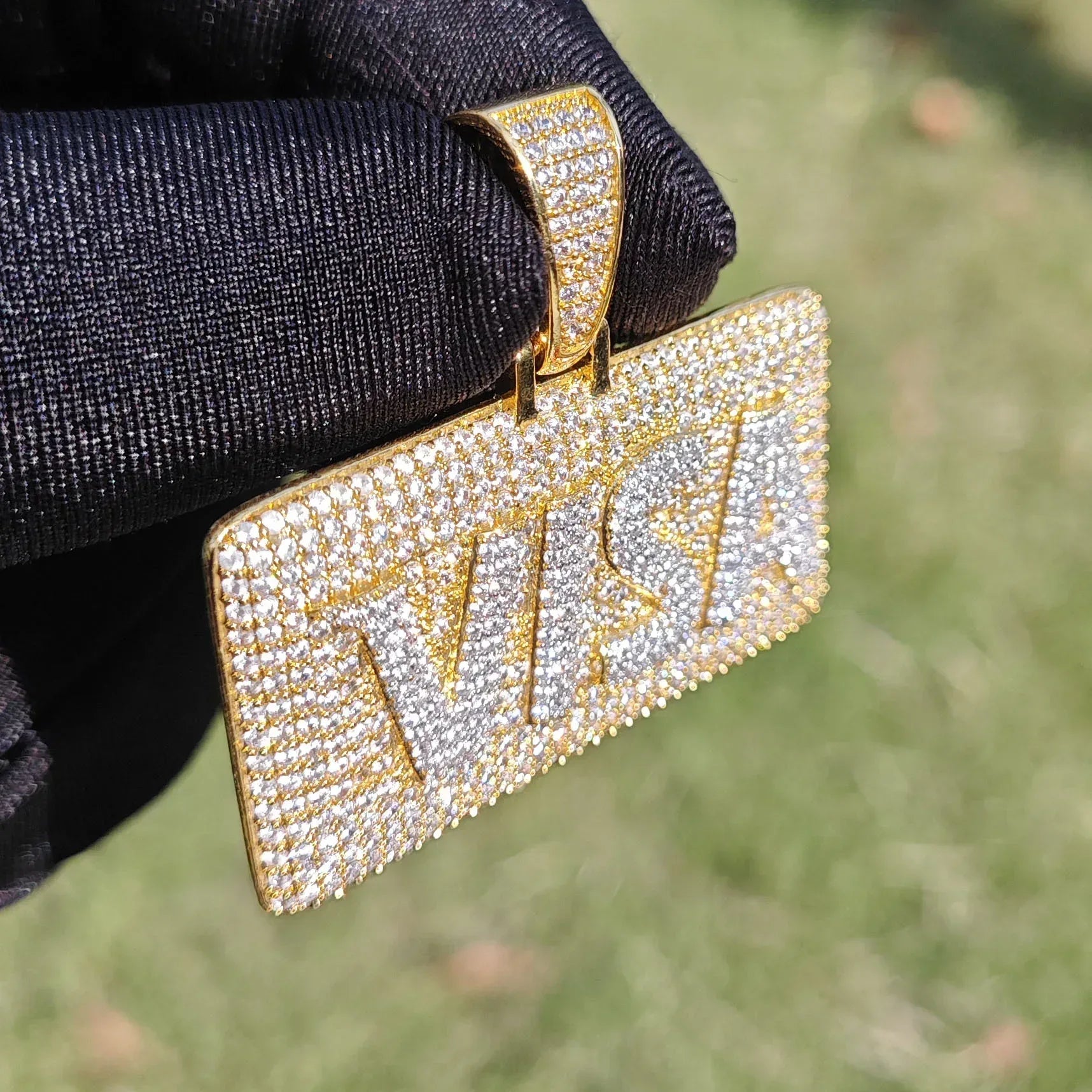 Iced Out VISA Credit Card Pendant Necklace – Hip Hop Double-Layer CZ Dog Tag Jewelry - CaratixJewelry