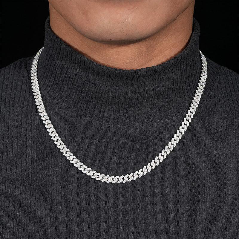 6mm Iced-Out Moissanite Cuban Link Chain – S925 Sterling Silver -Cut Hip Hop Streetwear Necklace - CaratixJewelry