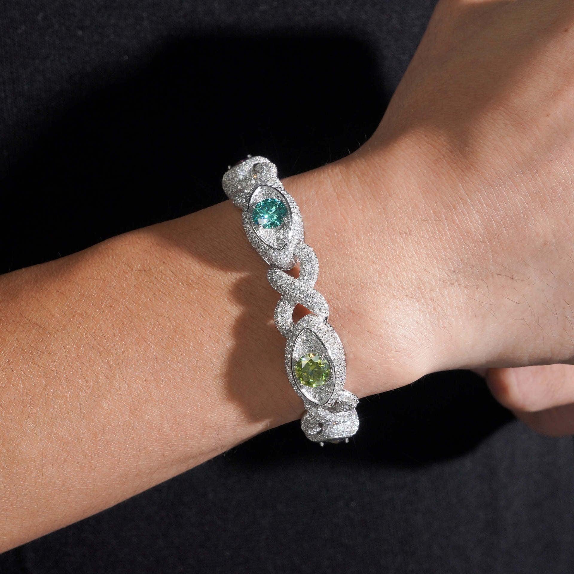 Iced-Out Eye Design Moissanite Cuban Link Bracelet – 925 Sterling Silver Hip Hop Men’s Streetwear Jewelry - CaratixJewelry
