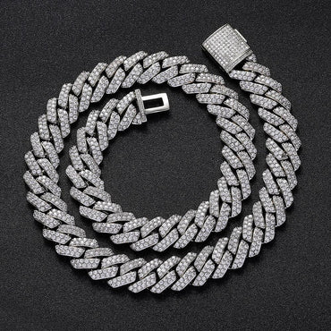 15mm Double-Row Moissanite -Cut Cuban Link Chain – S925 Sterling Silver Iced-Out Hip Hop Men’s Luxury Streetwear Necklace - CaratixJewelry