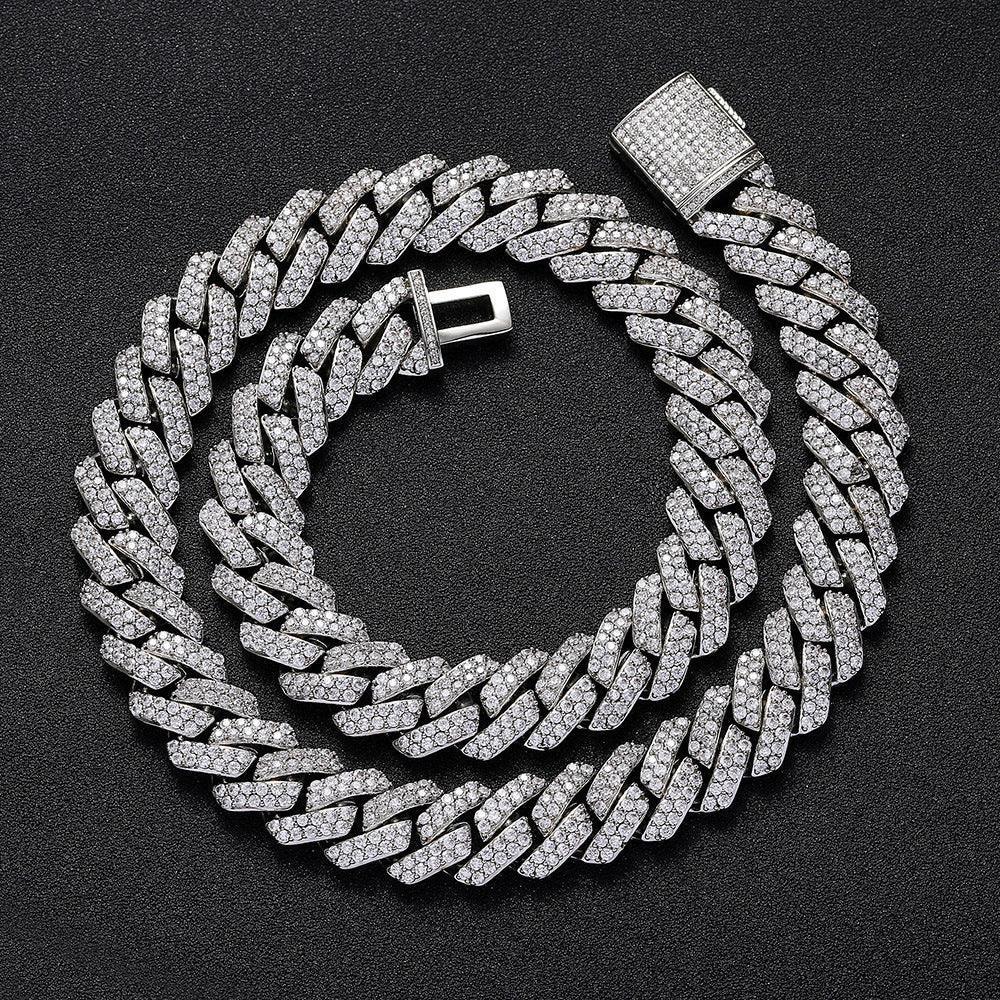 15mm Double-Row Moissanite -Cut Cuban Link Chain – S925 Sterling Silver Iced-Out Hip Hop Men’s Luxury Streetwear Necklace - CaratixJewelry