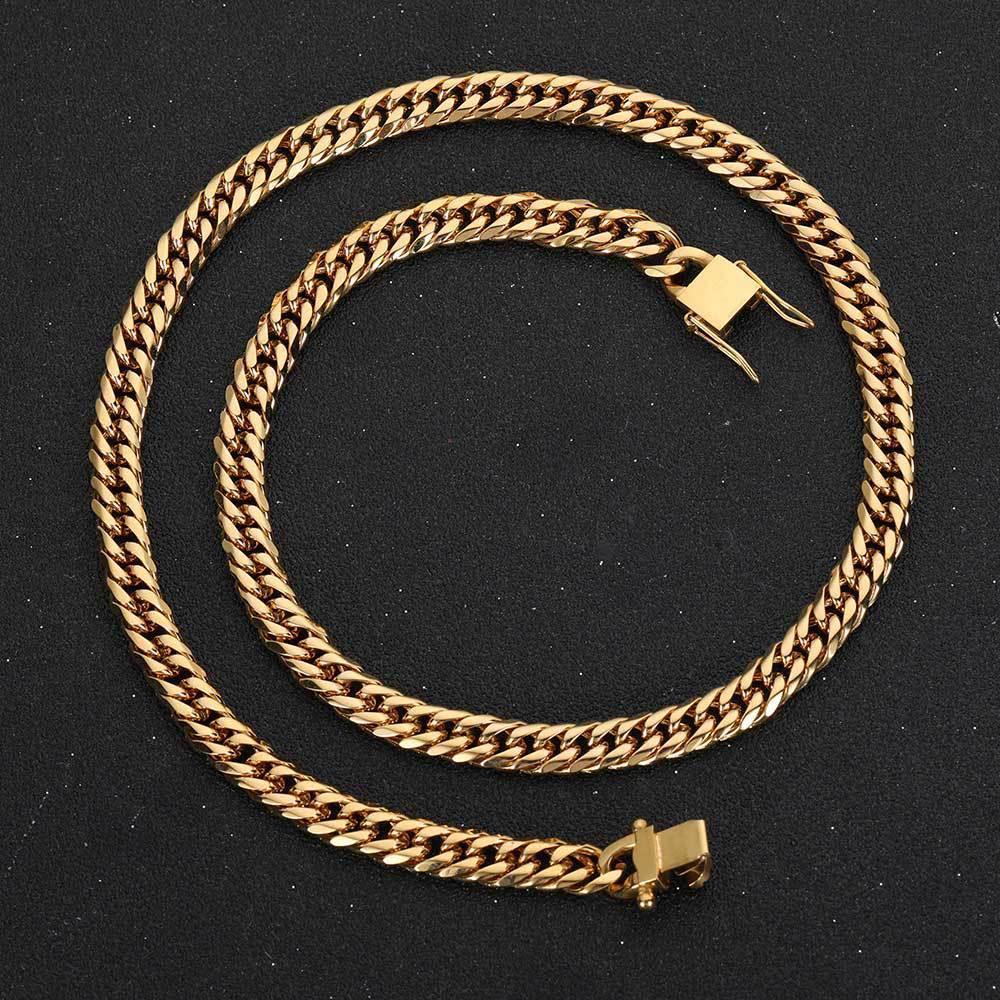 7mm/9mm Dual-Woven Six-Sided Cuban Chain Necklace with Dragon Head Clasp Gold Plated Titanium Steel for Men | Caratix Jewelry - CaratixJewelry