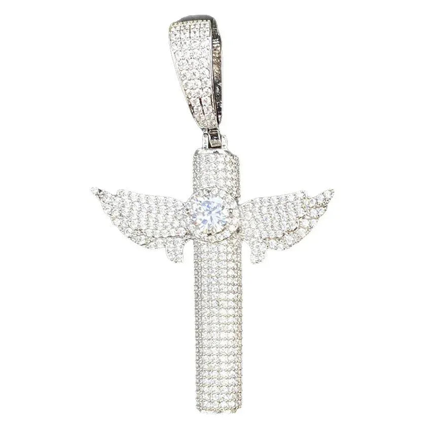 Iced Out Micro Winged Cross Pendant | Unisex Minimalist "Mini" Necklace - CaratixJewelry