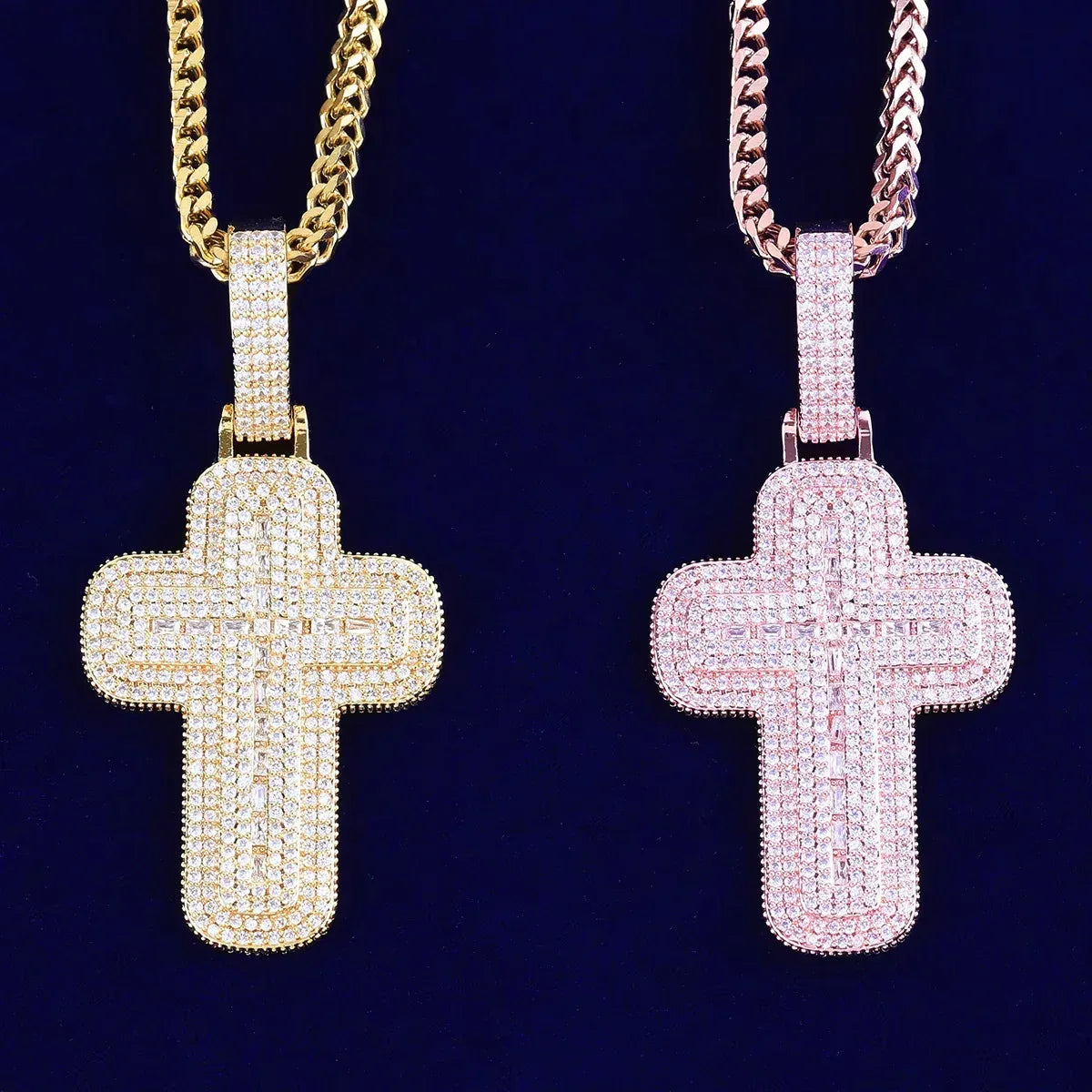 Iced Out Chunky Cross Pendant | Women's Thick "Puff" 3D Necklace | Premium Copper CZ Statement Jewelry | Bold & Cute Bling | Caratix - CaratixJewelry
