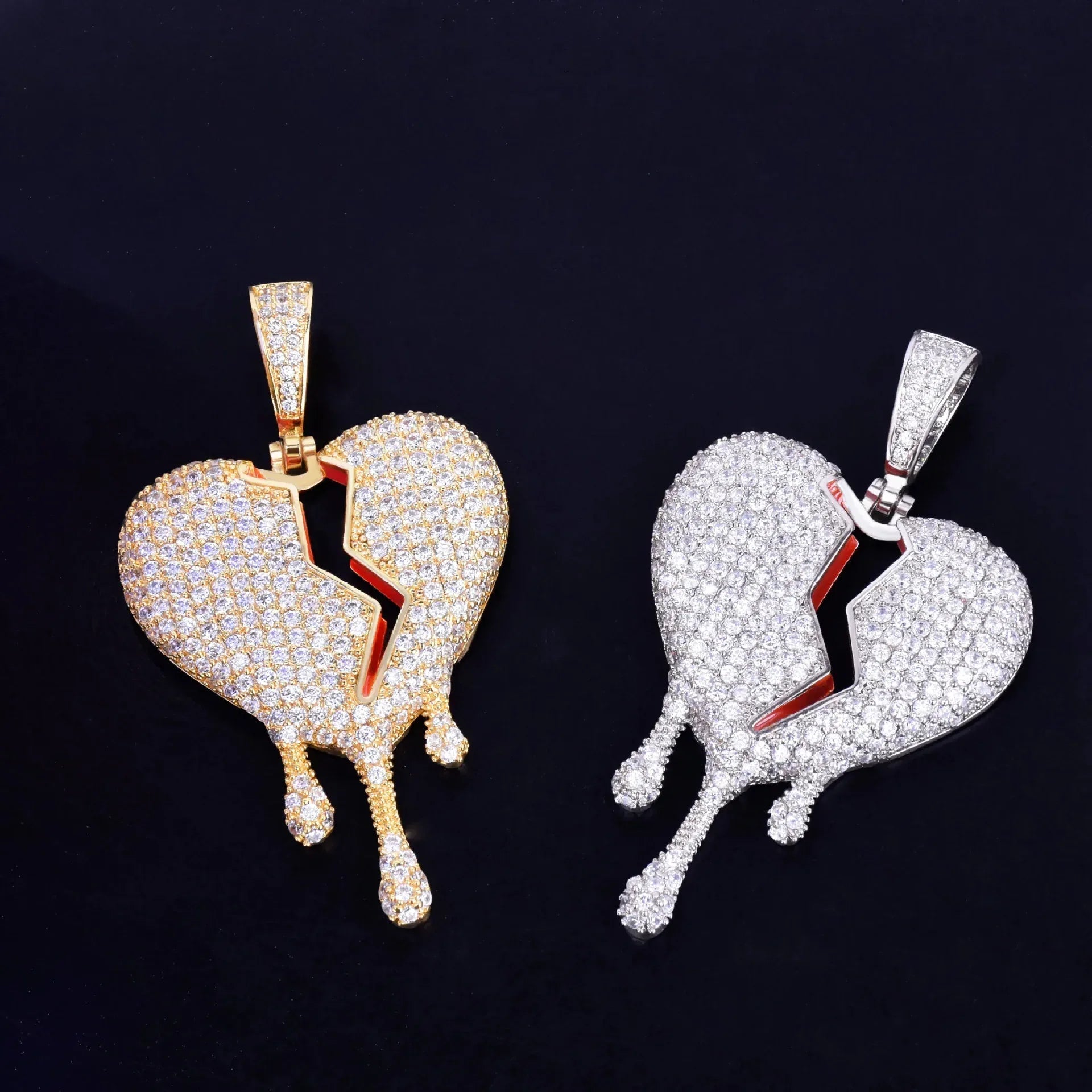 Luxury Iced Out Broken Heart & Teardrop Pendant | Unisex Hip Hop Bleeding Heart Necklace | Premium Copper CZ Jewelry | Street Luxe Bling | Caratix - CaratixJewelry