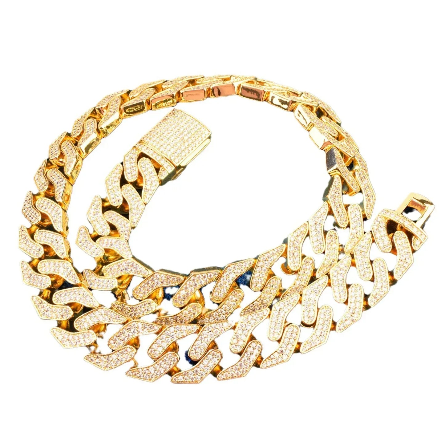 16mm Curved Cuban Chain Necklace with Zircon - CaratixJewelry