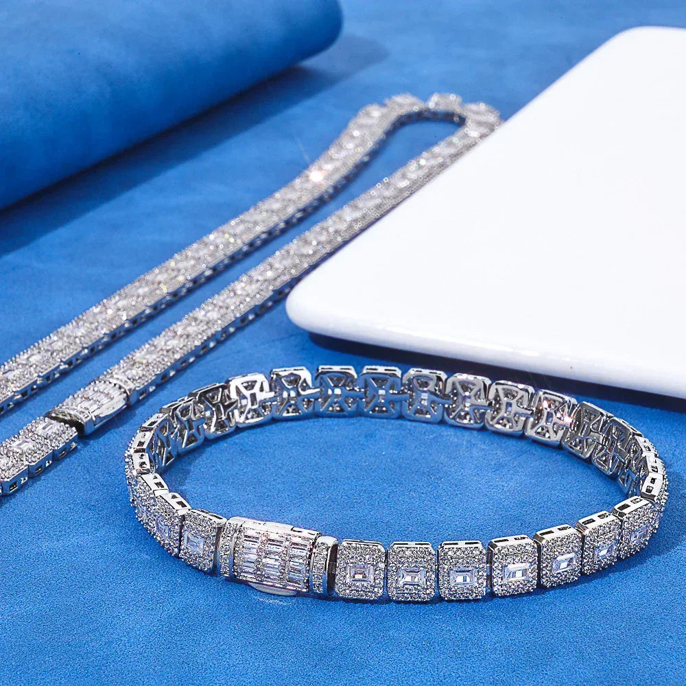 Custom 7.5mm Baguette Mixed Iced Bracelet | Secure Fold-over Hip Hop Bling | Caratix - CaratixJewelry