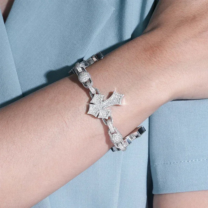 Moissanite Cross Cuban Link Bracelet – S925 Sterling Silver Full Iced-Out Hip Hop Streetwear Jewelry - CaratixJewelry