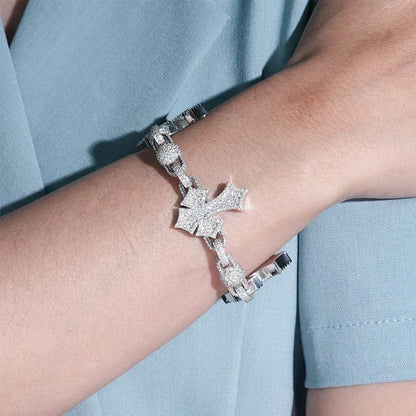 Moissanite Cross Cuban Link Bracelet – S925 Sterling Silver Full Iced-Out Hip Hop Streetwear Jewelry - CaratixJewelry