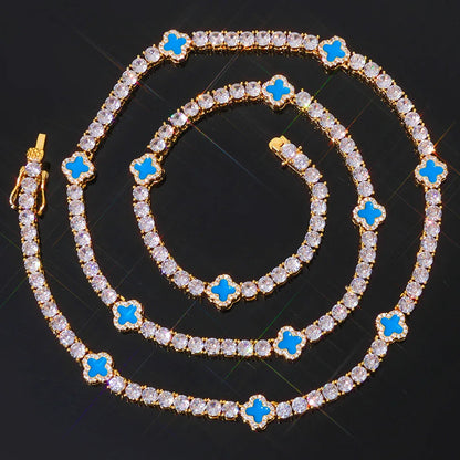 5mm Men's S925 Sterling Silver Clover Tennis Chain | Iced Out Zircon Necklace | Premium Gold Chain Rapper Aesthetic | Caratix - CaratixJewelry