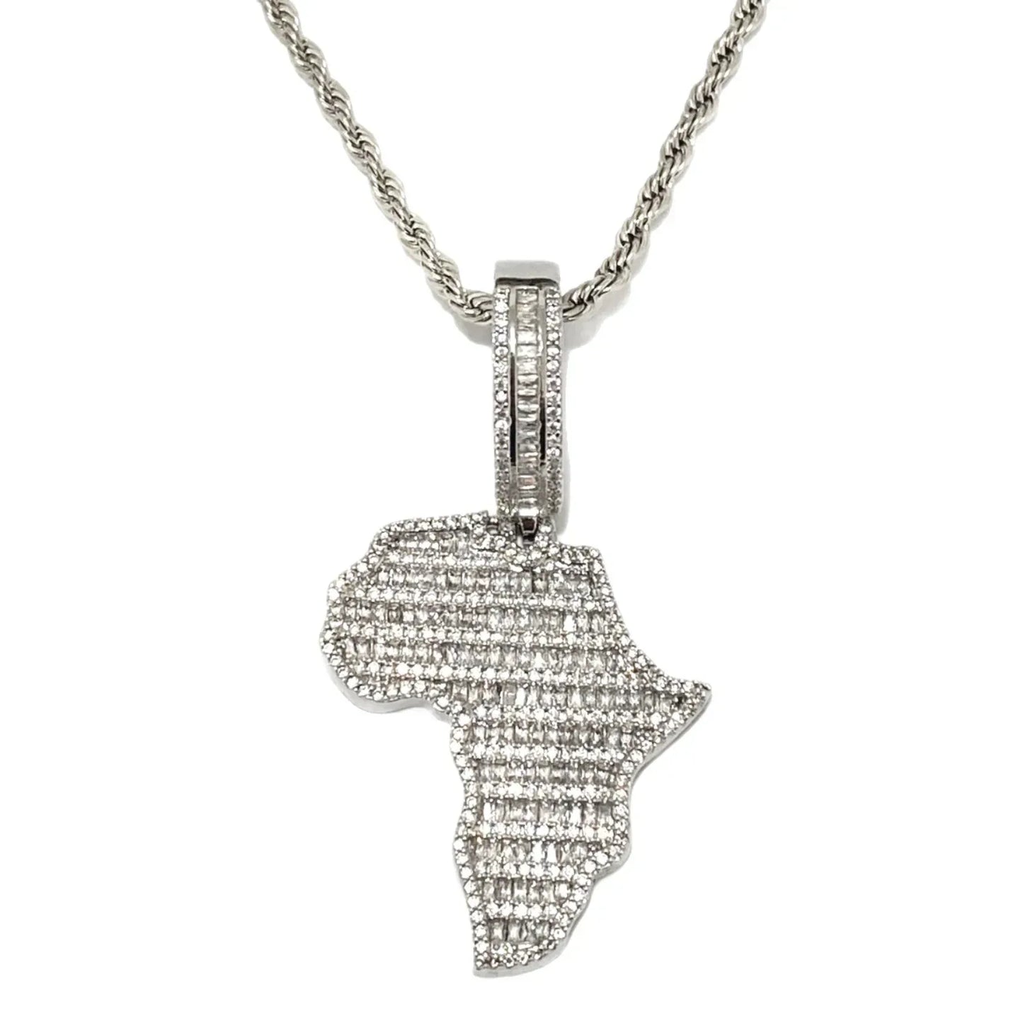 Iced Out Africa Map Pendant | Men's Real Copper CZ Motherland Necklace - CaratixJewelry