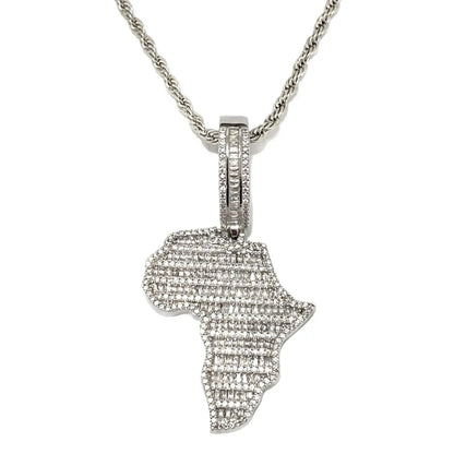 Iced Out Africa Map Pendant | Men's Real Copper CZ Motherland Necklace - CaratixJewelry