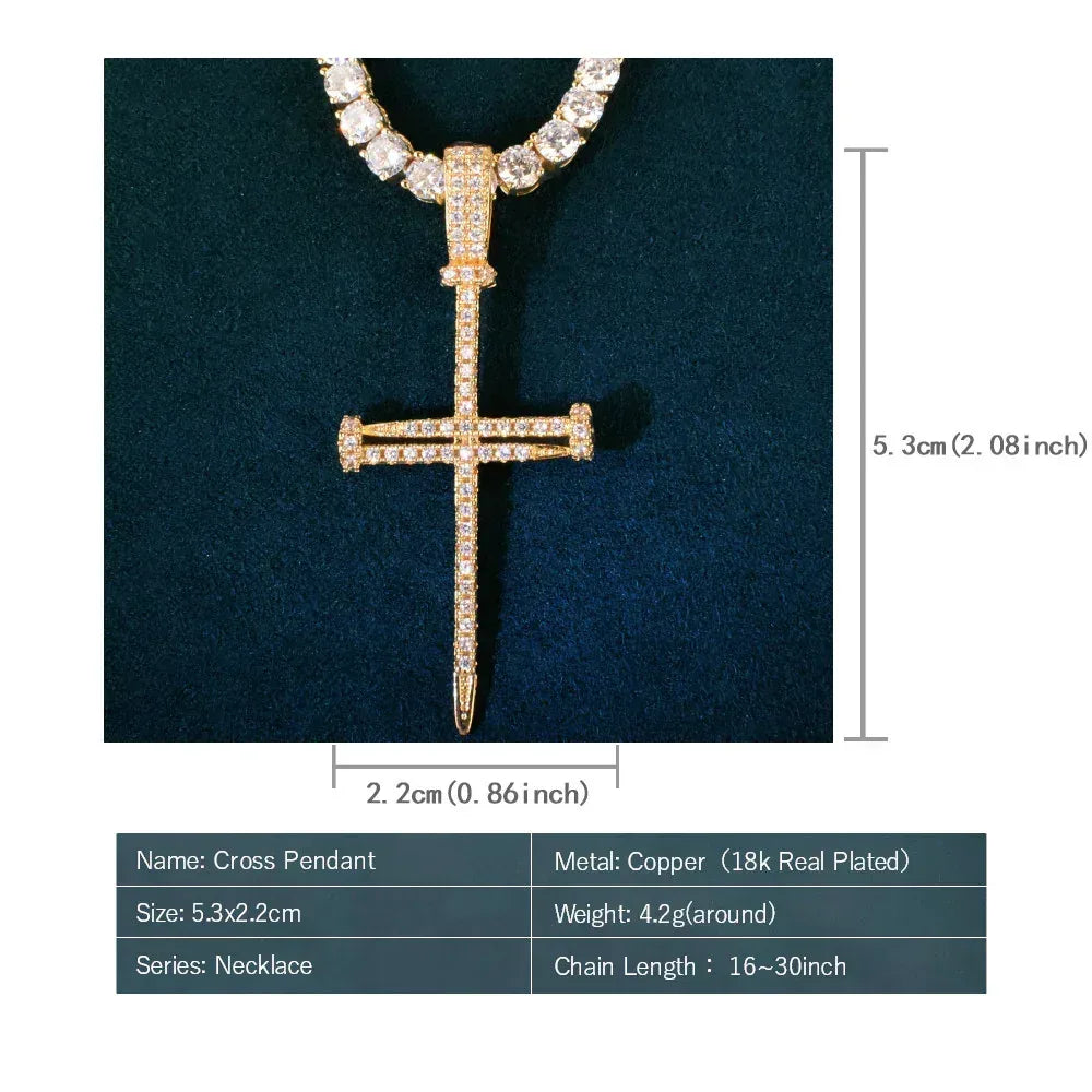 Nail Cross Pendant Necklace | CZ Iced Out Hip Hop Men’s Streetwear Jewelry - CaratixJewelry