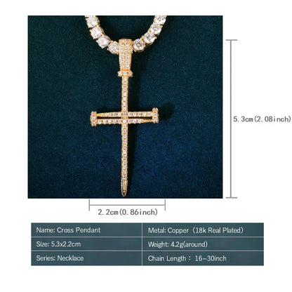 Nail Cross Pendant Necklace | CZ Iced Out Hip Hop Men’s Streetwear Jewelry - CaratixJewelry