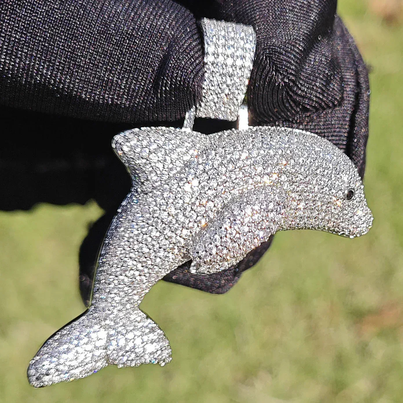 Iced Out Blue CZ Dolphin Pendant Necklace – Hip Hop Animal Jewelry for Men, Trendy Street Style - CaratixJewelry