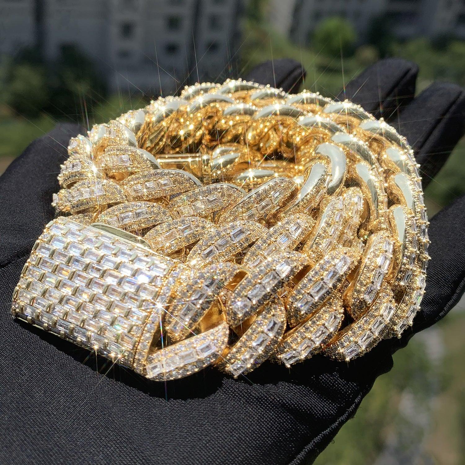 20mm Iced Out T-Shape Zircon Cuban Chain Necklace with Copper - CaratixJewelry