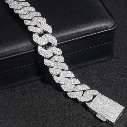 18mm Triple-Row Full-Iced Moissanite Cuban Chain in S925 Sterling Silver - CaratixJewelry