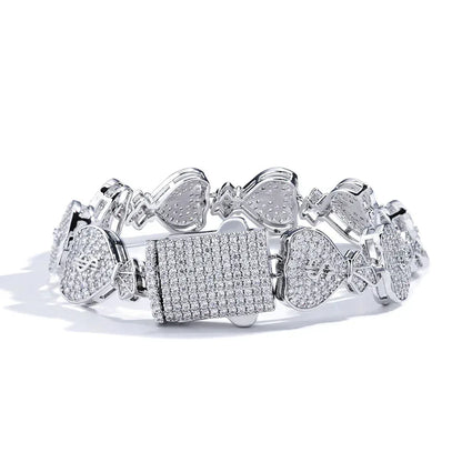 15mm Money Bag Cuban Bracelet Zircon Rapper Chain - CaratixJewelry